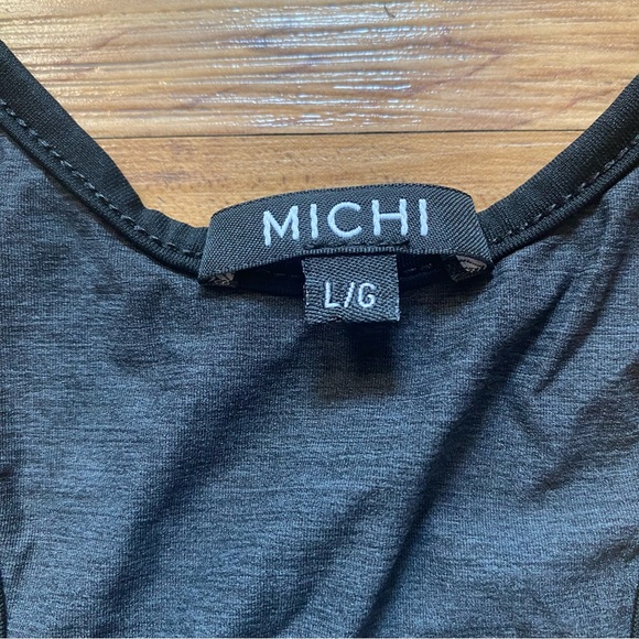 MICHI L Gray Purple Low Cut Mesh Performance Tank Workout Athleisure Designer - Picture 6 of 15